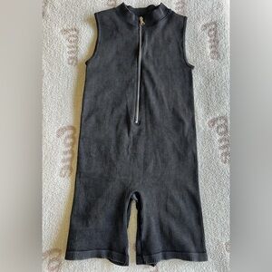 Distressed Black Corduroy Sleeveless Jumpsuit